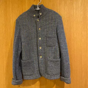 울 혼방 그레이와 파랑 체크 자켓