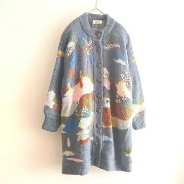 c 쇼와 레트로 자수 니트 원피스 모헤어 빈티지 롱 가디건