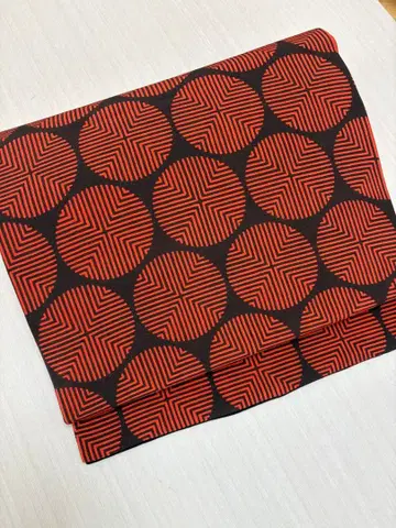 나고야 오비 오렌지와 블랙의 기하학 패턴