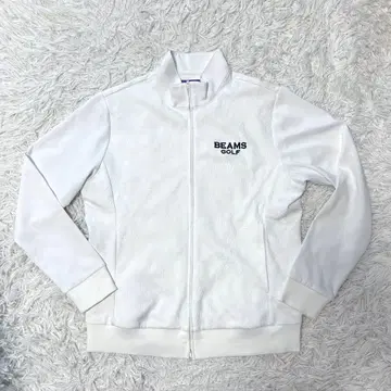 빔즈 골프 블루종 지퍼 화이트 올 패턴 하이넥 골프