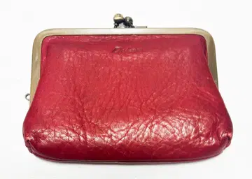 빨간색 가죽 가마구치 접이식 지갑