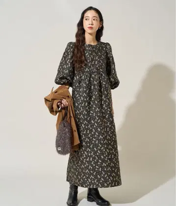 프릭스스토어 크로케 플라워 자카드 백리본 맥시 원피스