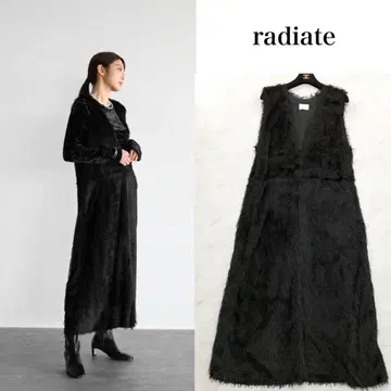 미사용급 radiate 샤기 V넥 오버롤 스커트 블랙