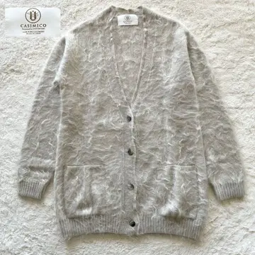 미사용급 캐시미어 빅 사이즈 퍼 가공 캐시미어 가디건 베이지