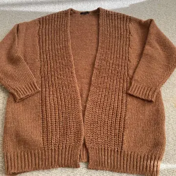 브라운 니트 가디건 긴팔 오픈 프론트