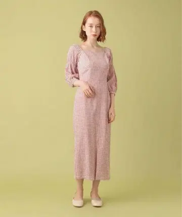 DEICY 셔링 체크 타이트 원피스 핑크