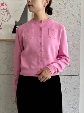 캬바쿠라 코튼 캐시미어 크루넥 가디건