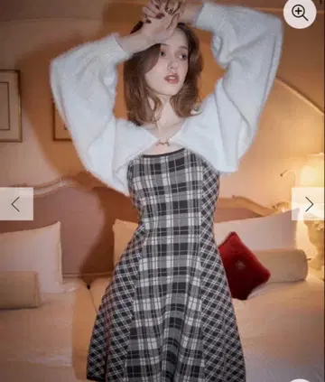 립 서비스 [ 모양 선택 가능 ] 페더 체크 앙상블 원피스