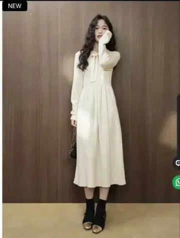 Kuose KUOSE 리본 니트 아이보리 드레스 원피스