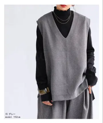 안티카 리브 V넥 오버 사이즈 베스트 그레이