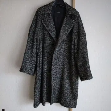 트위드 롱 코트 블랙 화이트 믹스