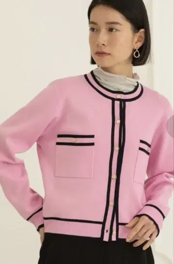 새상품급 OPAQUE.CLIP 핑크 라인 가디건