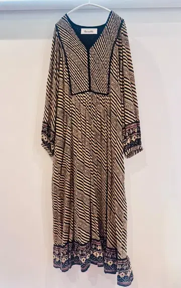 Cotton Stripe Ethnic Print Tassel Dress