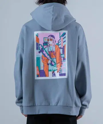 그레이 그래픽 프린트 후드 부착 후드티 WEGO