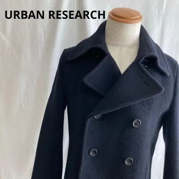 URBAN RESEARCH 네이비 울 더블 브레스트 피 코트