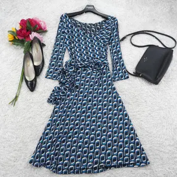 G9720*PLST 플라스테 A라인 올 패턴 롱 원피스 네이비 파랑 2