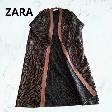 ZARA 제브라 롱 가디건 S 브라운 니트 코트