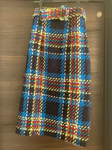 체크 무늬 타이트 스커트 벨트 포함