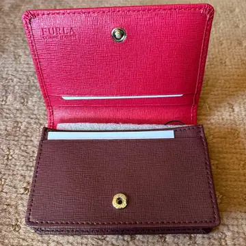 FURLA 가죽 명함지갑 빨간색/브라운