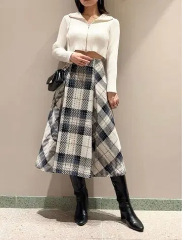 snidel 로빙 체크 미디 스커트 롱 스커트