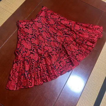 사교댄스 Sekine 세키네 빨간색 꽃무늬 레이스 플레어 스커트 13호