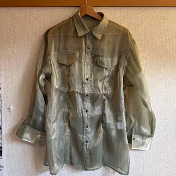 KBF 그린 긴팔 시스루 셔츠