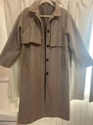 베이지 울 혼방 롱 코트