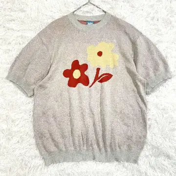 BLESSYOUALL 반팔 니트 남성용 꽃무늬 크루넥 라이트 그레이