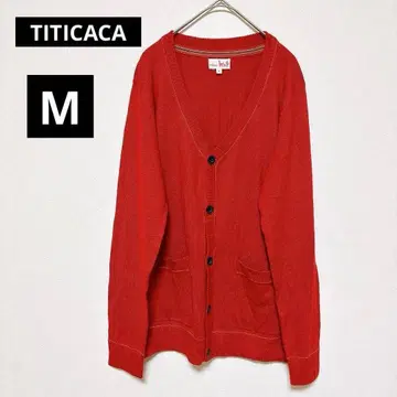 TITICACA 티티카카 빨간색 가디건 자수 라인 버튼 M 사이즈