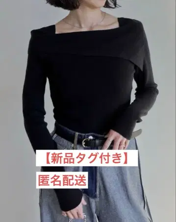 [택 포함 새상품] [브라끈 숨김] 비대칭 오프숄더 리브 니트탑