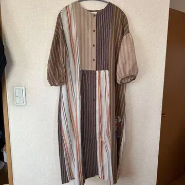 스칼라 스트라이프 롱 원피스 고양이와 꽃 프린트