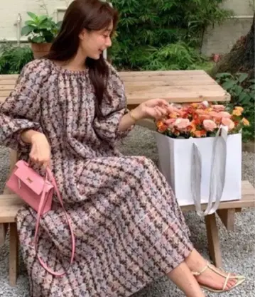 미사용 벌스데이 바쉬 트위드 오프숄더 원피스