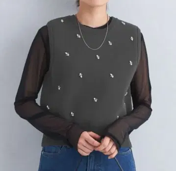 그린 라벨 릴랙싱 도트 비쥬 니트 베스트 워셔블