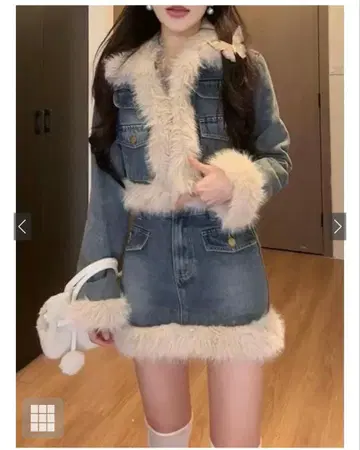 숏 기장 자켓 x 미니 스커트 퍼 데님 셋업[gc286]