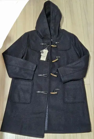 더플 코트 여성용 네이비 후드 부착 택 포함