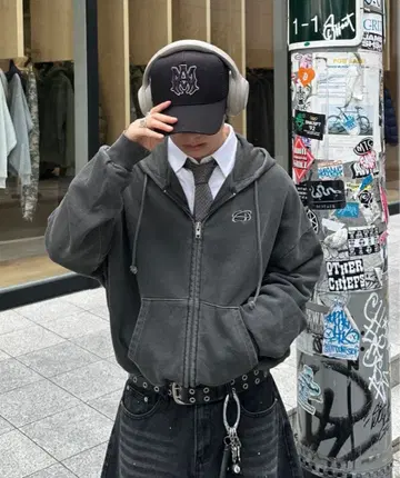 ADAMASTE 더블 지퍼 숏 후디 [짧은 기장] L 사이즈