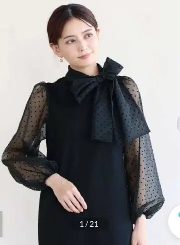 FENNEL 페넬 플로키 도트 리본 원피스 (블랙) M 사이즈