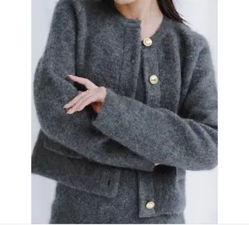 anuans 캐시미어 블렌드 노카라 니트 자켓