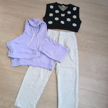 INGNI 니트 베스트와 GU 후디, 코듀로이 팬츠 세트