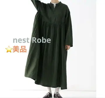 nest Robe 네스트로브 밴드 카라 원피스 다크 그린색