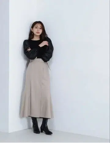 내추럴 뷰티 베이직 벨트 하이웨스트 머메이드 스커트 PS