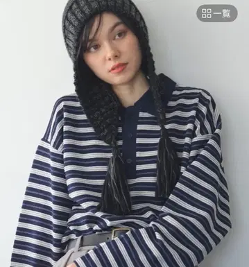 니코앤드 이번 시즌 니트 옷깃 보더 라거 긴팔 피케 셔츠 네이비