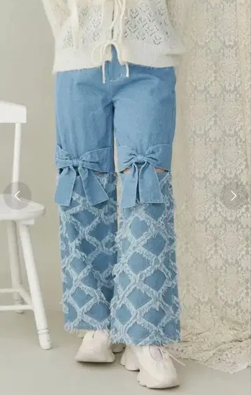 merry jenny 프린지 데님 ribbon 팬츠 (블루)