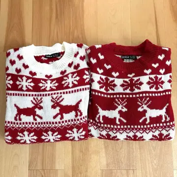 SHEIN 루돌프 무늬 긴팔 스웨터 크리스마스 디즈니 페어 세트
