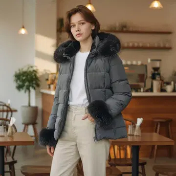 rienda 블랙 퍼(fur) 포함 다운 자켓 S