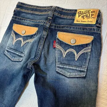 에드윈 EDWIN 블루트립 자수 가죽 패치 레더