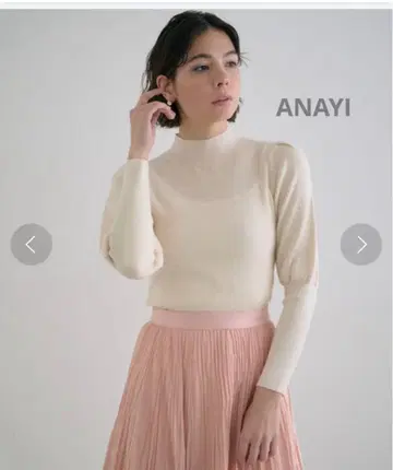 새상품급 ANAYI 아나이 울 실크 하이넥 퍼프 슬리브 풀오버 니트