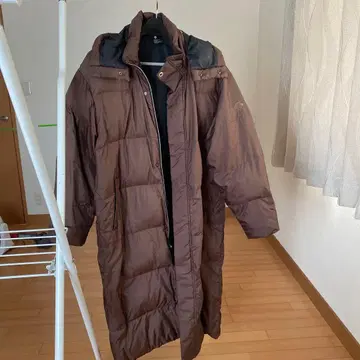 DESCENTE 벤치 코트 브라운 롱 다운 자켓 후드 부착