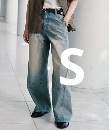 DOUBLE KNEE CURVED SEEM BAGGY DENIM