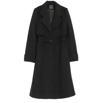 EATME 웨이스트 마크 코트 블랙 롱 코트 벨트 포함